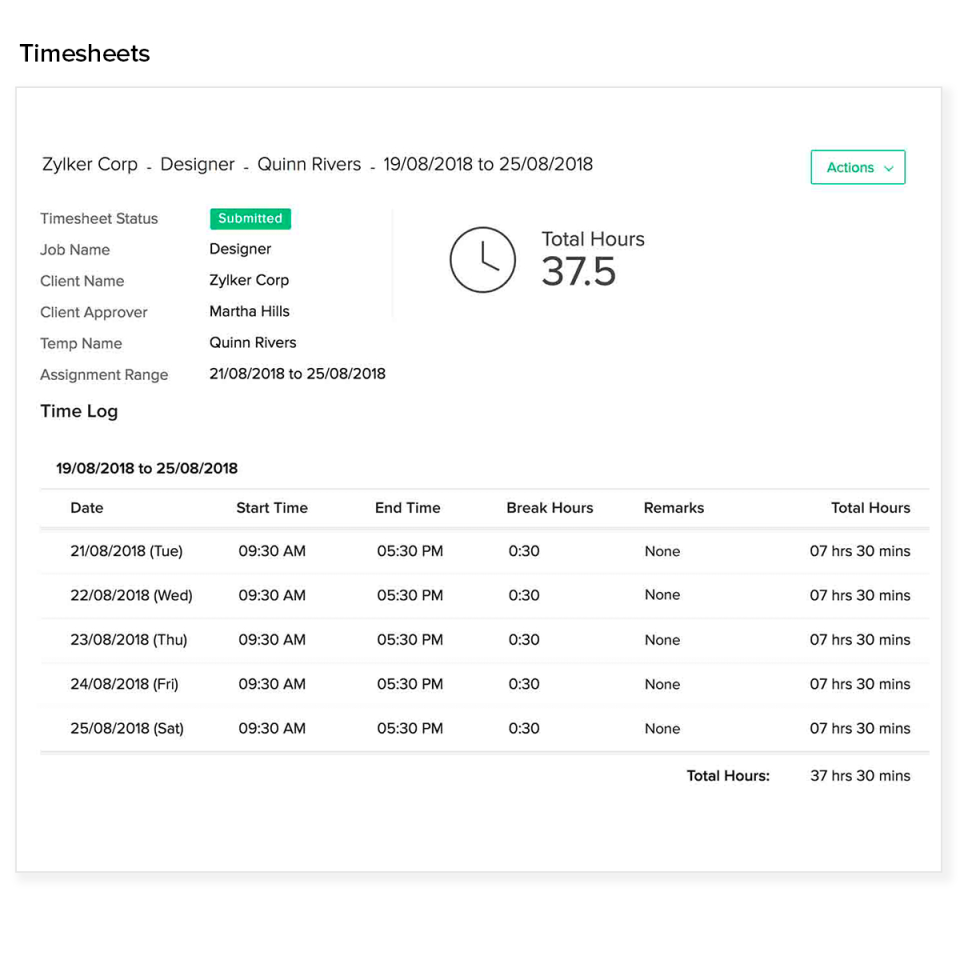 screenshot of Zoho Workerly
